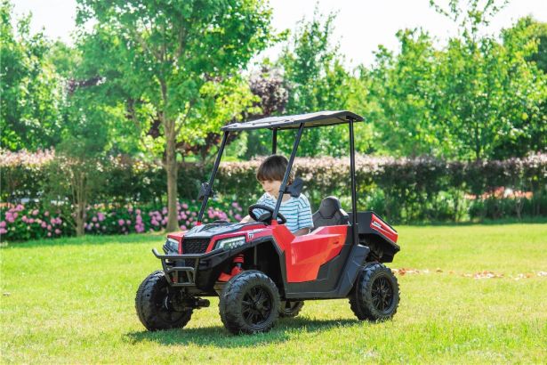 SHOK Ride On TaskMaster FOUR 2 Seat 24V Leather Seats EVA Wheels Remote Red 49
