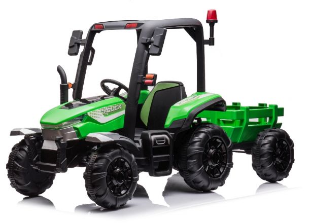 SHOK Ride On Trundle Tug 2 Seat 24V Leather Seats EVA Wheels Remote Green 1