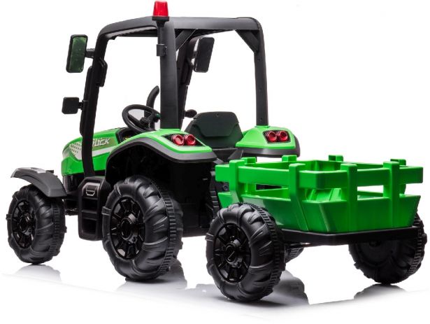 SHOK Ride On Trundle Tug 2 Seat 24V Leather Seats EVA Wheels Remote Green 4